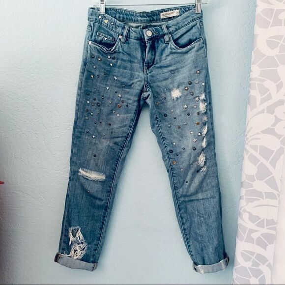 Blank NYC Crop Studded Girlfriend Jeans Size 24 - Picture 2 of 15
